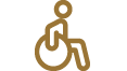 <b>Chambre accessible aux personnes à mobilité réduite,</b> située au rez-de-chaussée et équipée de tous les équipements spécifiques